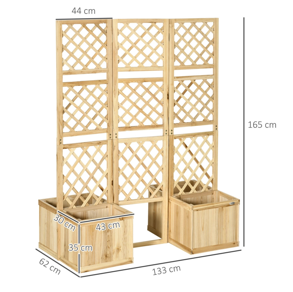 Paravento pieghevole con 4 fioriere in legno naturale, 133 x 165 cm, protezione visiva per giardino e terrazza