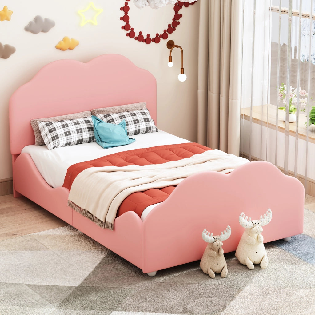 Letto per bambini singolo 90 × 200 cm con barriera alta; senza materasso; imbottito in velluto rosa