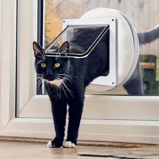 Porta gatto 4-vie slot resistente all'usura porta gatto 235 x 25 x 55 cm - Porta per animali domestici per gatti grandi - Porta interna e porta esterna (bianco L)