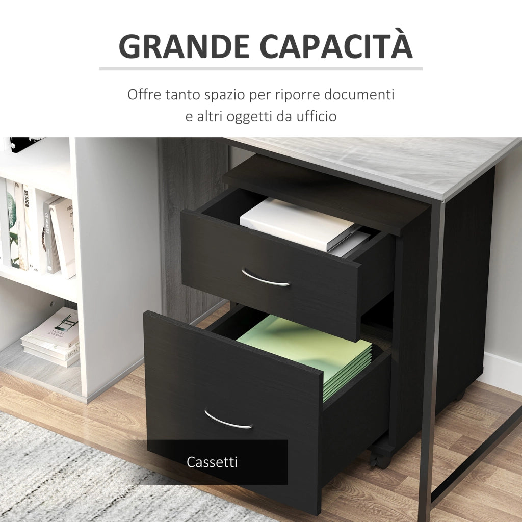 Cassettiera con Ruote ¨C Minimal ¨C Legno Nero, 2 Cassetti