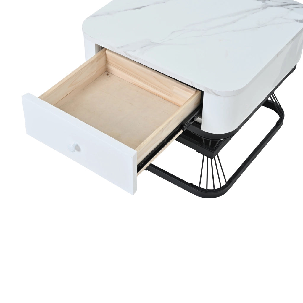 Set di 2 tavolini da caff¨¨ 70x70 e 50x50 cm con cassetto in MDF e metallo bianco e nero