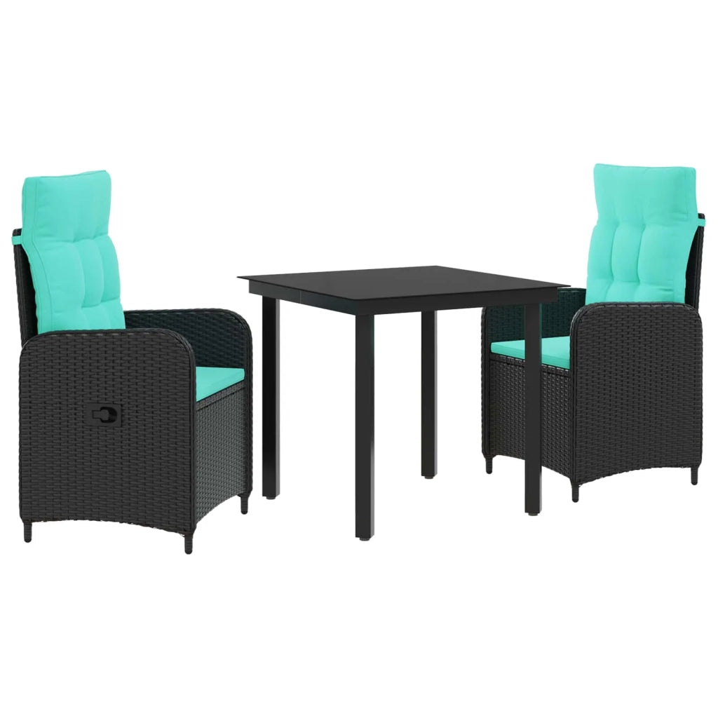 Set da Pranzo per Giardino 3 pz Nero e Turchese 3422476