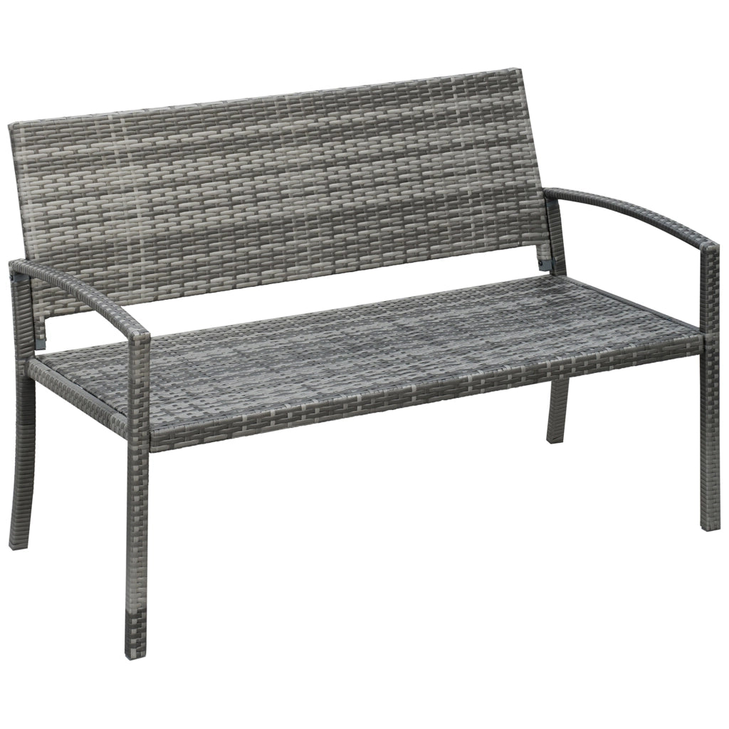 Panca da giardino a 2 posti in acciaio grigio con schienale in polyrattan 119 × 13 × 57 cm