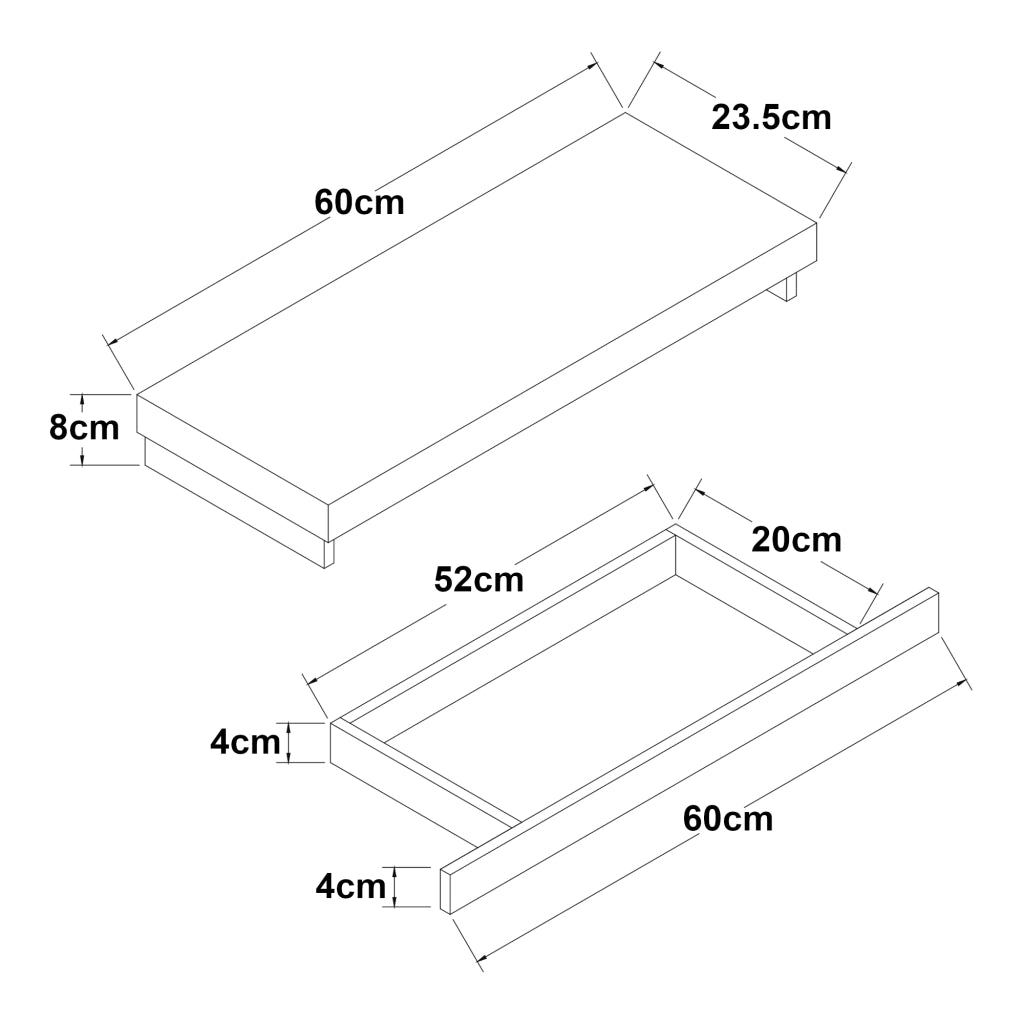 Mensola Karkkila con Cassetto Integrato Comodino Sospeso 60 x 23,5 x 8 cm Bianco [en.casa]