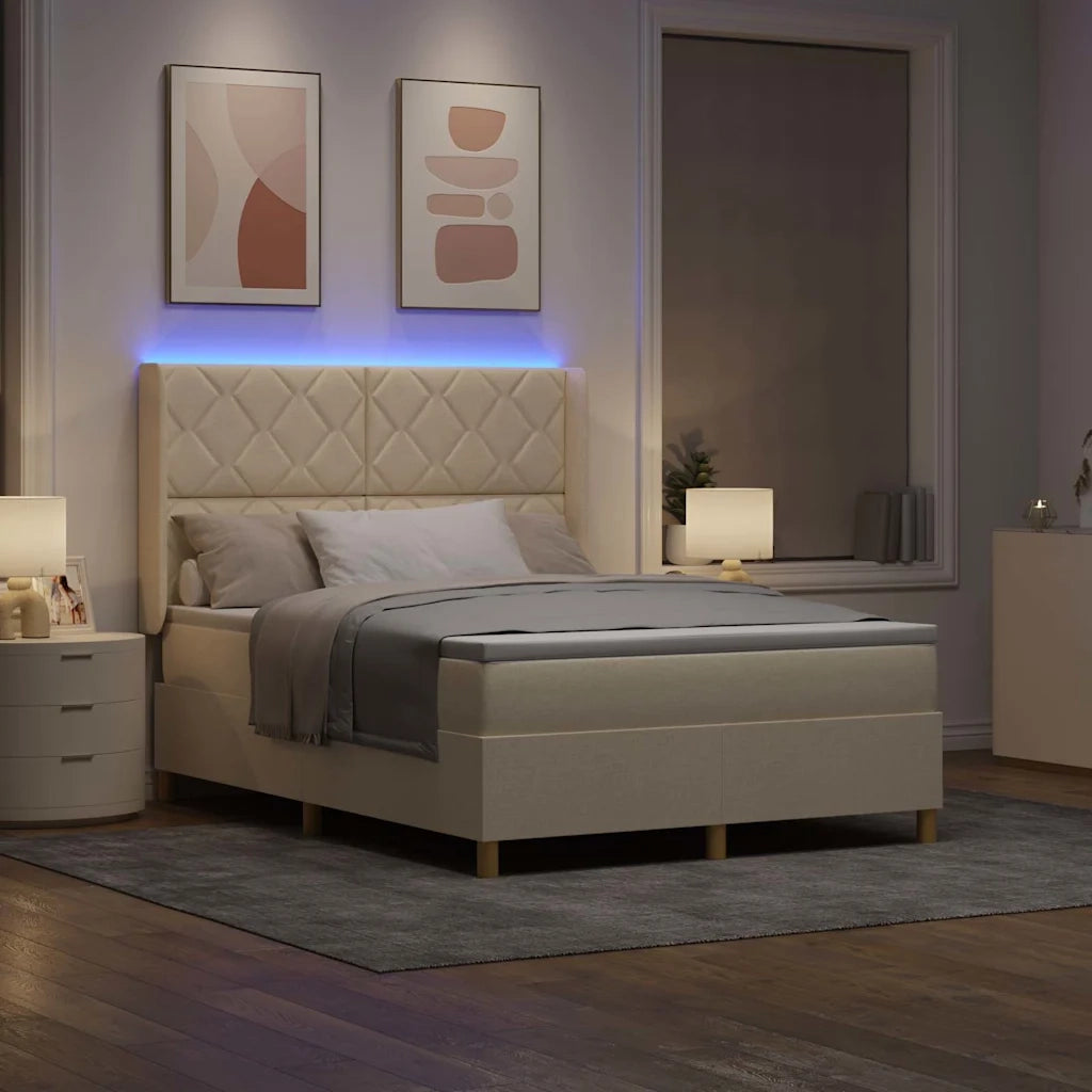 Letto a molle con materasso Crema 160 x 200 cm Tessuto