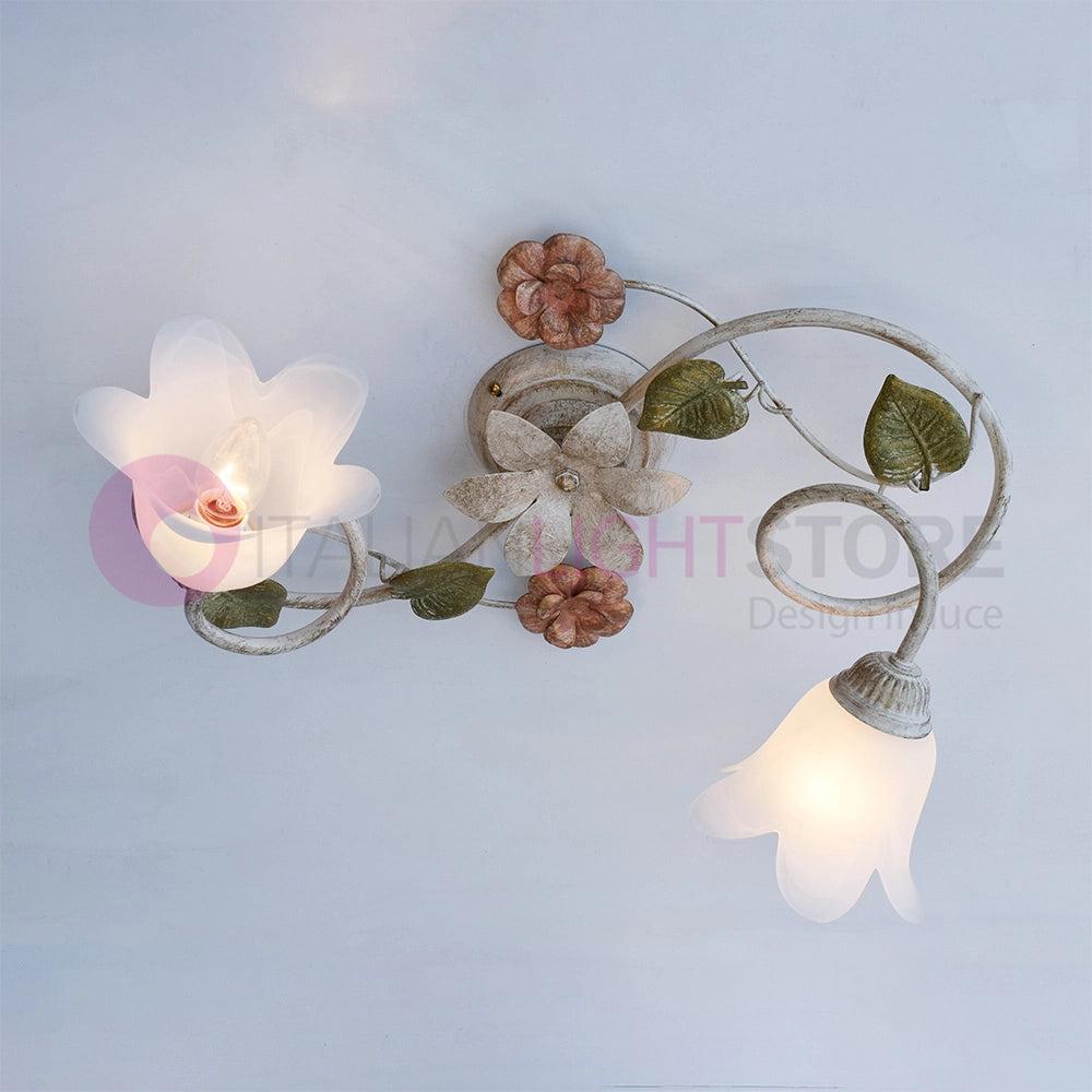 SPRING Plafoniera a 2 Luci in Ferro Decorato Stile Floreale