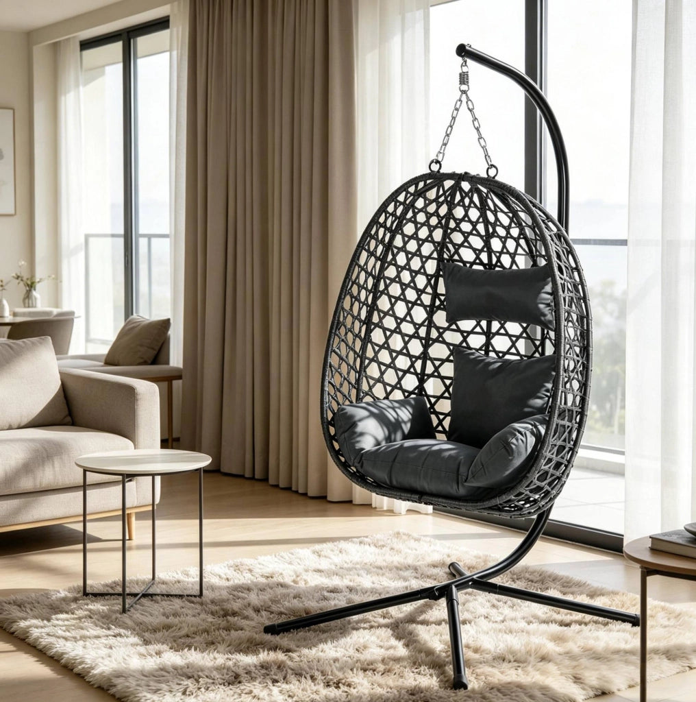 Poltrona sospesa regolabile in rattan PE con base stabile