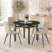 Set tavolo da pranzo rotondo Ø100 cm con 4 sedie in PU grigio caldo HOMVRA