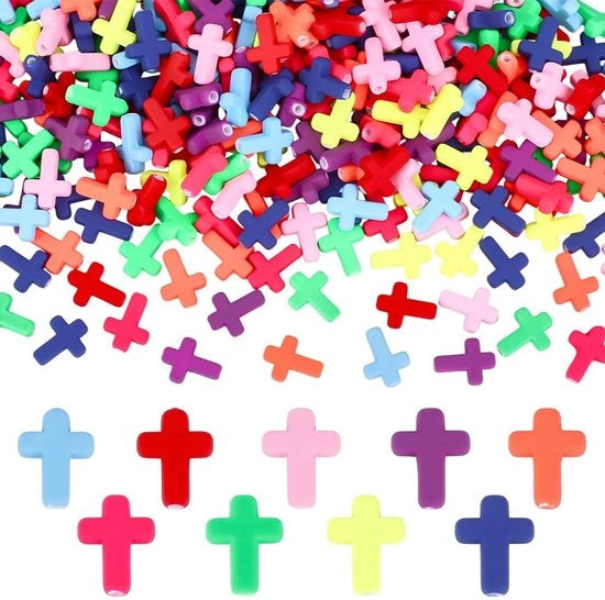 Collezione di perle acriliche - 300 pezzi - Perle acriliche colorate a forma di croce - Gioielli da assemblaggio - Materiale acrilico duraturo - Finitura spray professionale - Perle a spaziatura