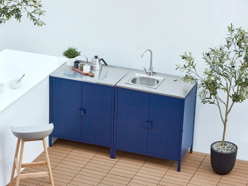 Mobiletto da giardino in acciaio con lavello e 2 ante ripiano in acciaio inox blu cucina da giardino da pranzo