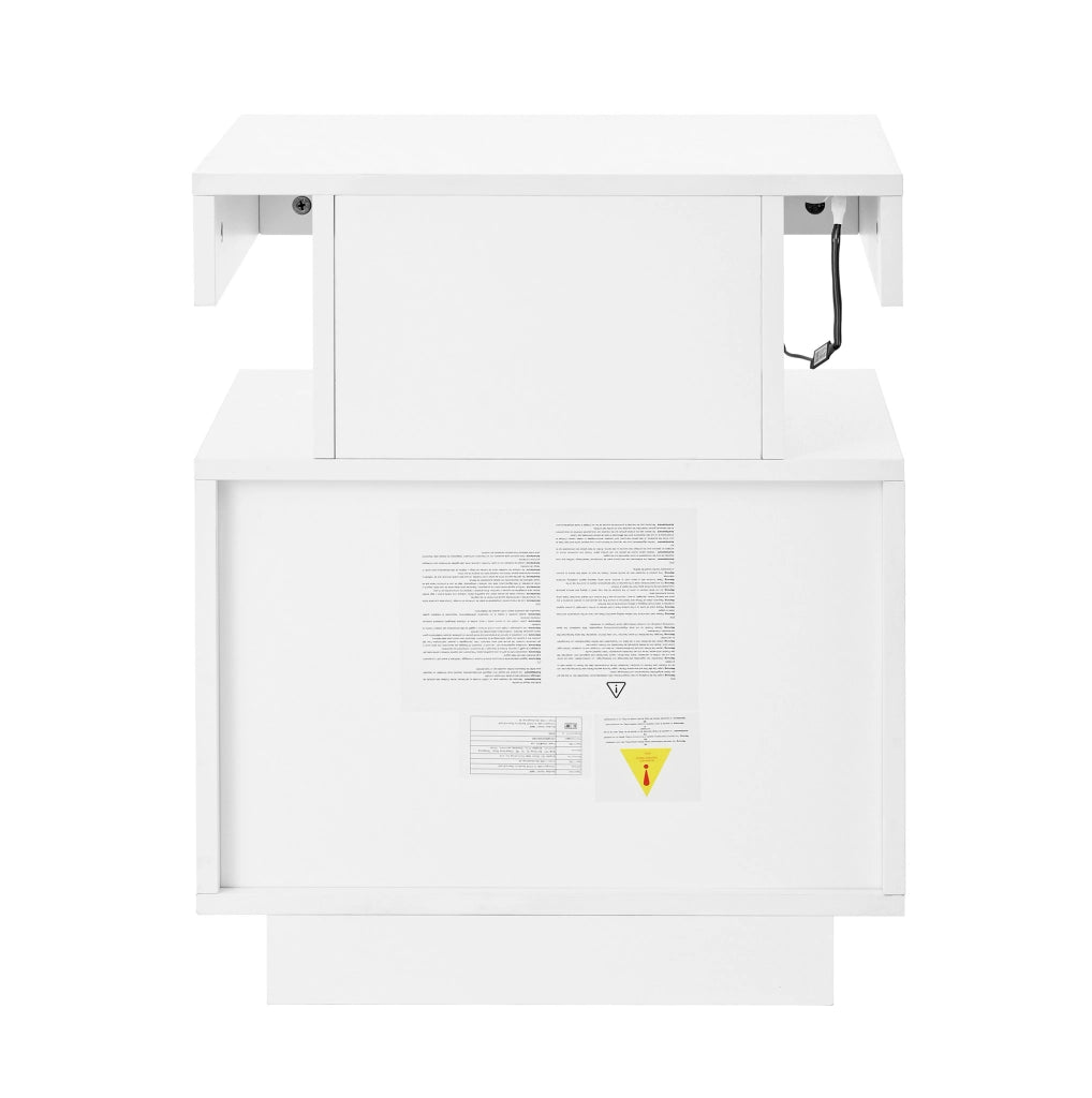 Comodino LED con 2 Cassetti e Ripiano Aperto, Bianco, 50x40x60 cm