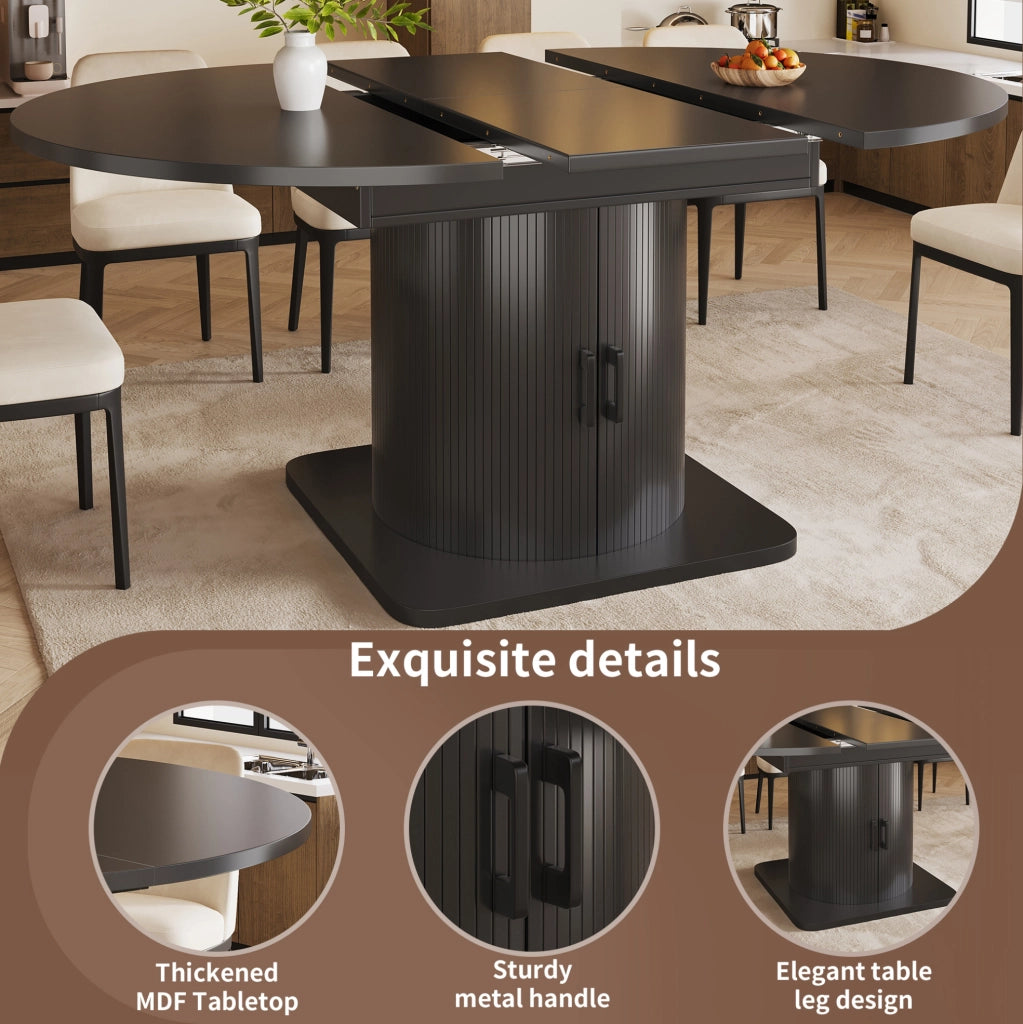 Tavolo da pranzo allungabile con vano contenitore e ripiani estraibili 118-158 x 118 x 76 cm nero