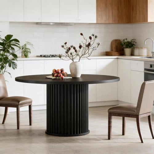 Tavolo da pranzo rotondo con piano in MDF e base in metallo nero 47.24 × 47.24 × 29.53 pollici