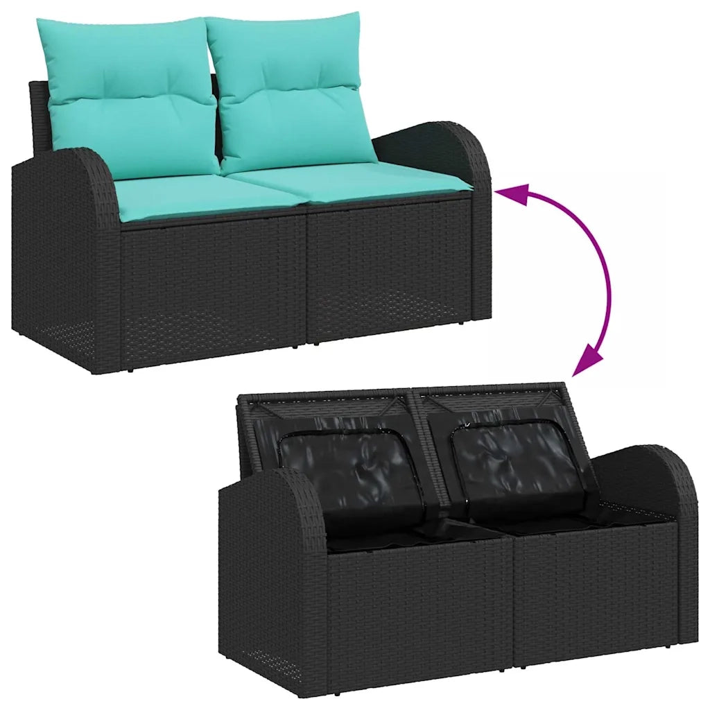 Set Divano da Giardino 7 pcs Nero e Turchese polyrattan 3354615