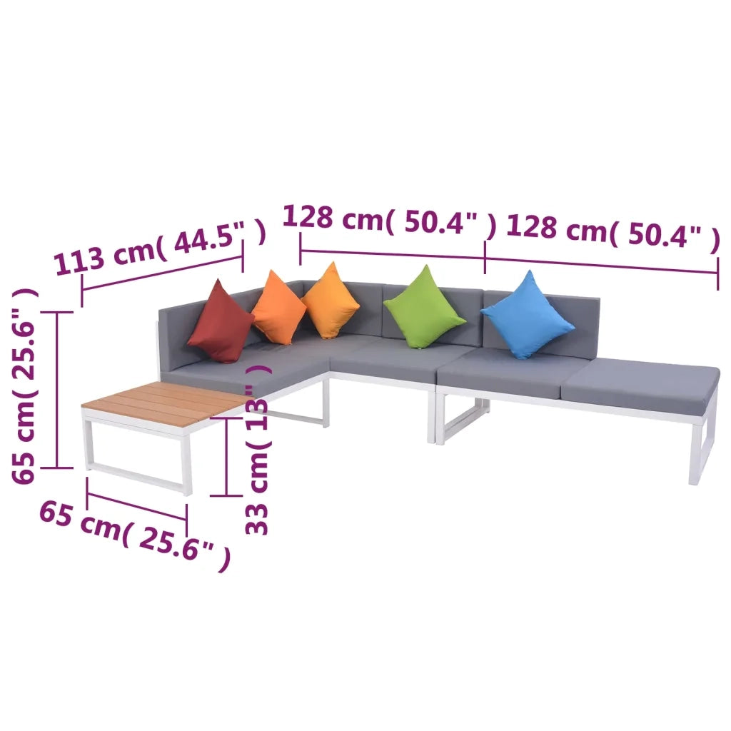 Set Divani da Giardino 4 pz con Cuscini in Alluminio e WPC 42867