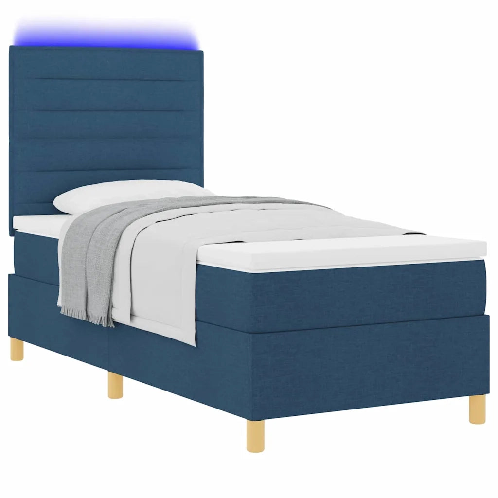 Letto a Sorgente LED con materasso Blu 90 x 200 cm Tessuto