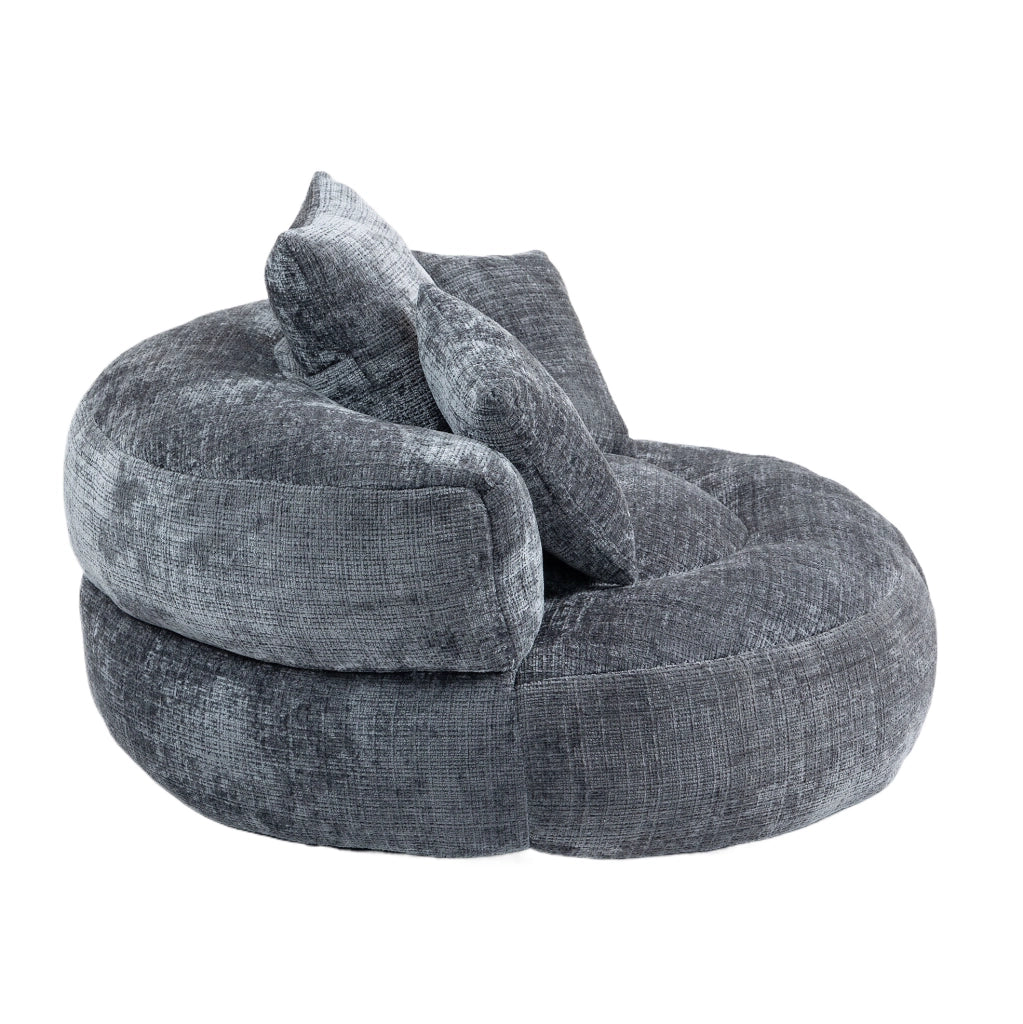 Poltrona lounge ULEVR in ciniglia grigia 108x108x52 cm con schienale alto e braccioli, seduta imbottita