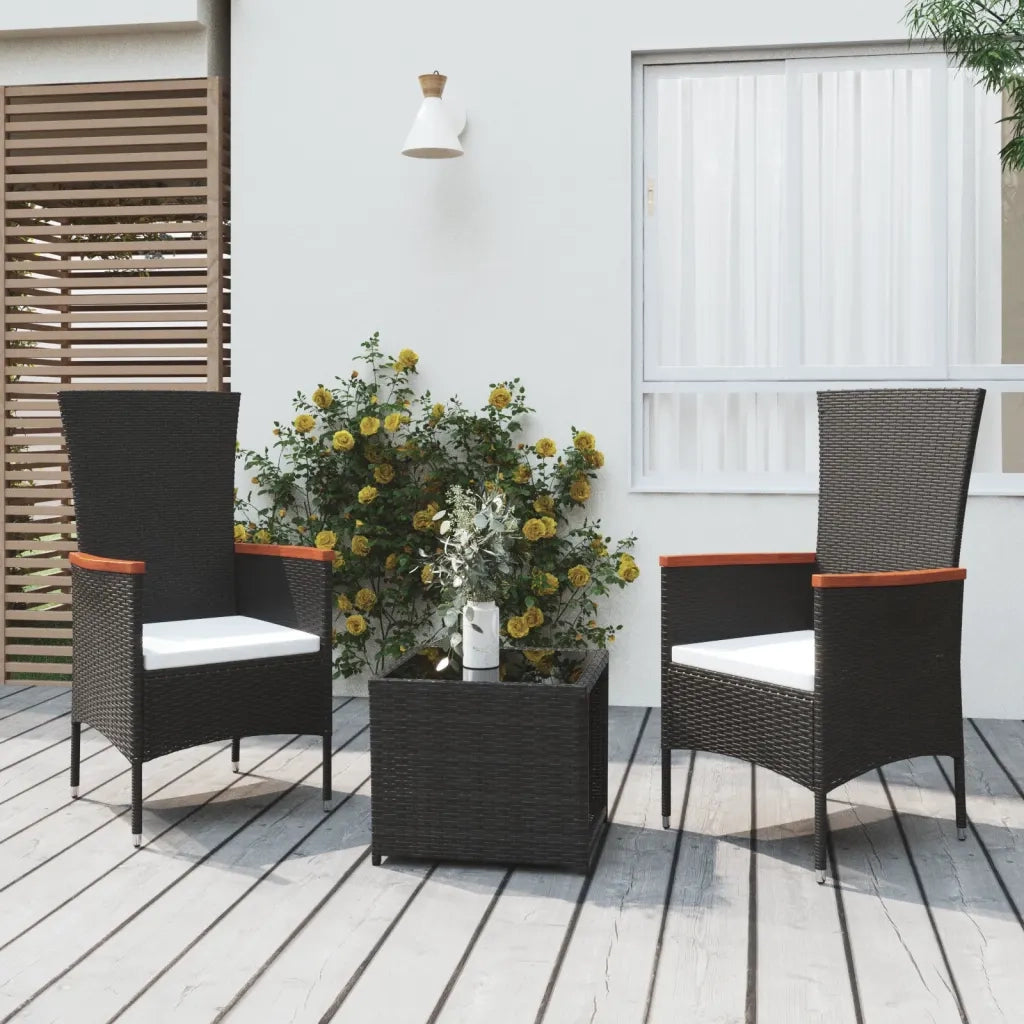 Set Mobili da Giardino 3 pz Nero Polyrattan e Acciaio 3157658