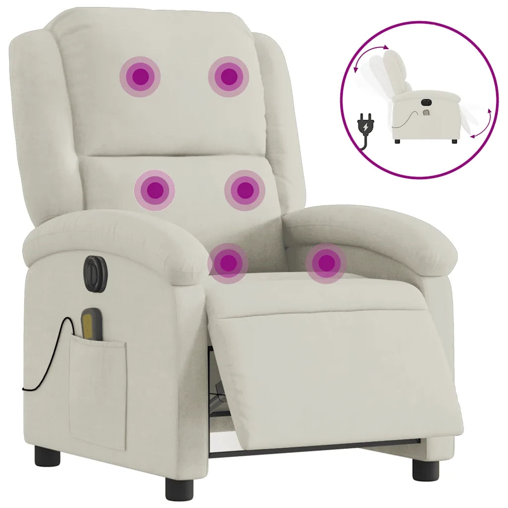 Divano Sedia-Poltrona Massaggiante Reclinabile Elettrica Crema Velluto 335773