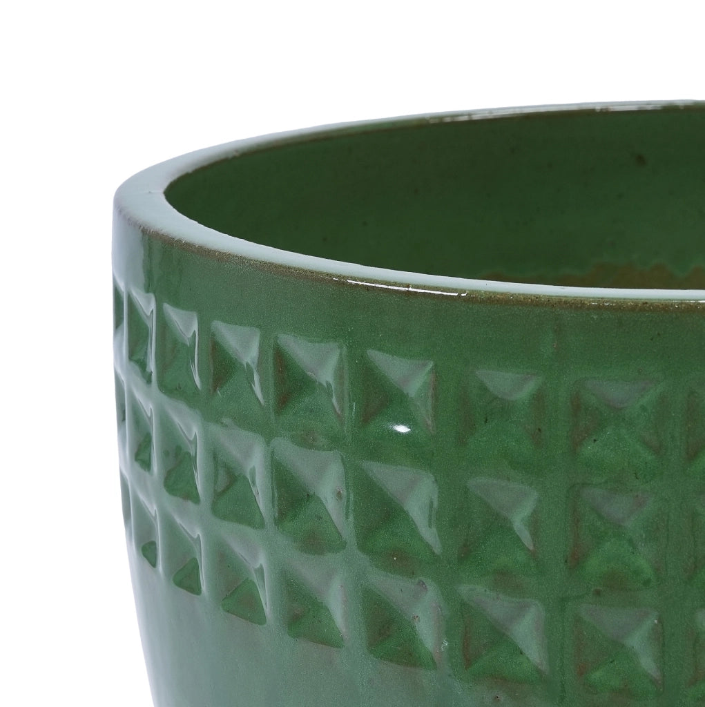 Set di 3 Vasi in Ceramica Artigianali con Foro di Drenaggio Ø 38,1/30,5/22,9 cm, Motivo Verde per Piante da Interno ed Esterno