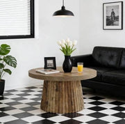 Tavolino da caff¨¨ rotondo ?80 cm in MDF marrone con base a colonne scanalate
