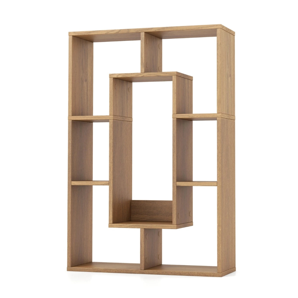 Libreria geometrica a 7 cubi, Moderna scaffale aperto da pavimento con dispositivo anti-ribaltamento per studio Naturale