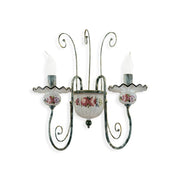 Applique Classica Sanremo Metallo E Ceramica Verde Sfumato Oro 2 Luci E14