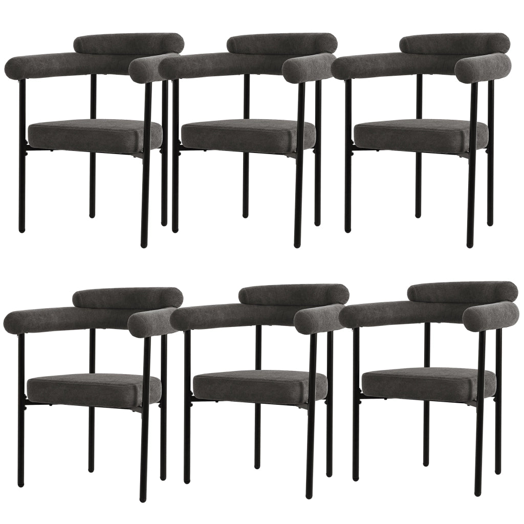 Sedia da pranzo con seduta ampia e schienale ergonomico in tessuto effetto scamosciato e ferro grigio scuro
