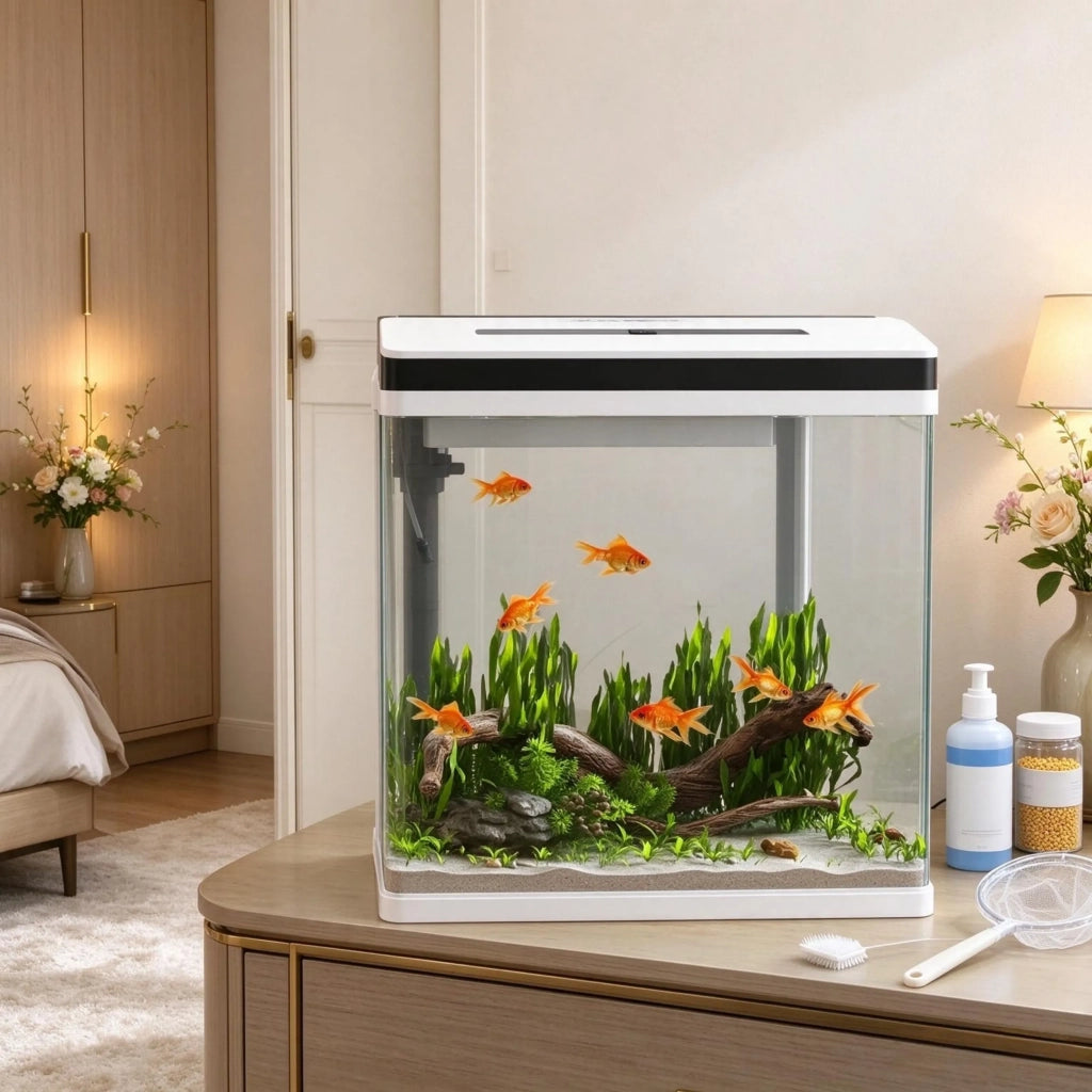 Acquario in vetro per pesci, completo di filtro, coperchio e illuminazione LED, per interni