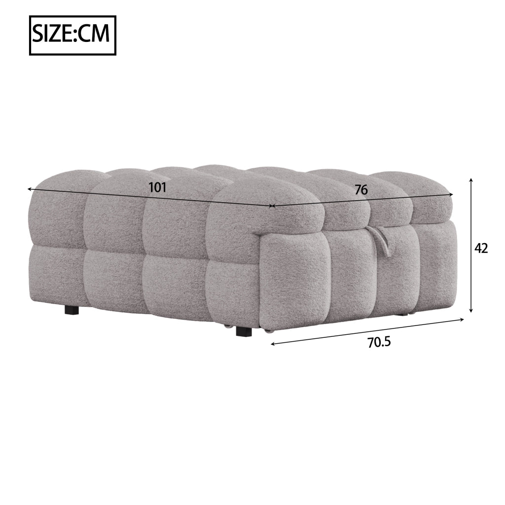 Letto imbottito con poggiapiedi 2 in 1, divano letto estraibile, letto singolo Puffy, bouclé - Grigio