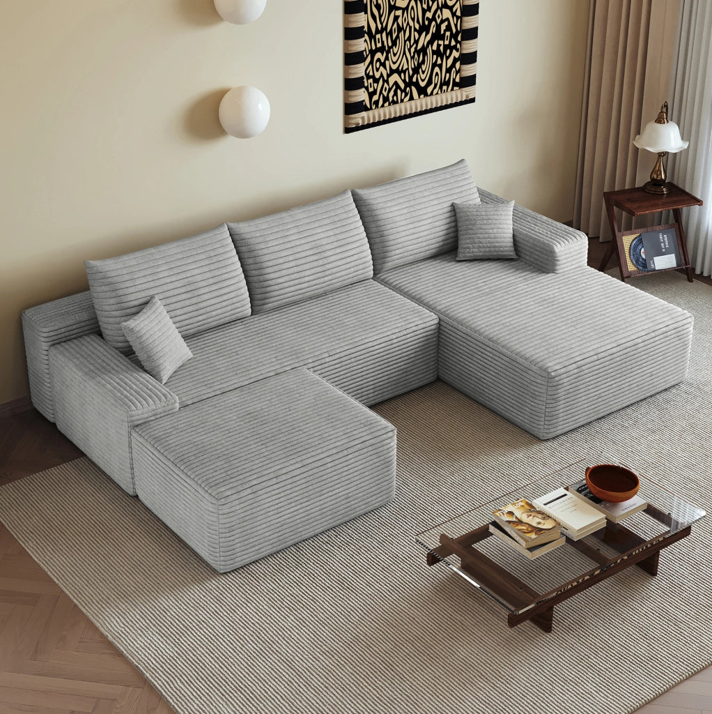 DIVANO in tessuto a coste grigio 270x175x83 cm