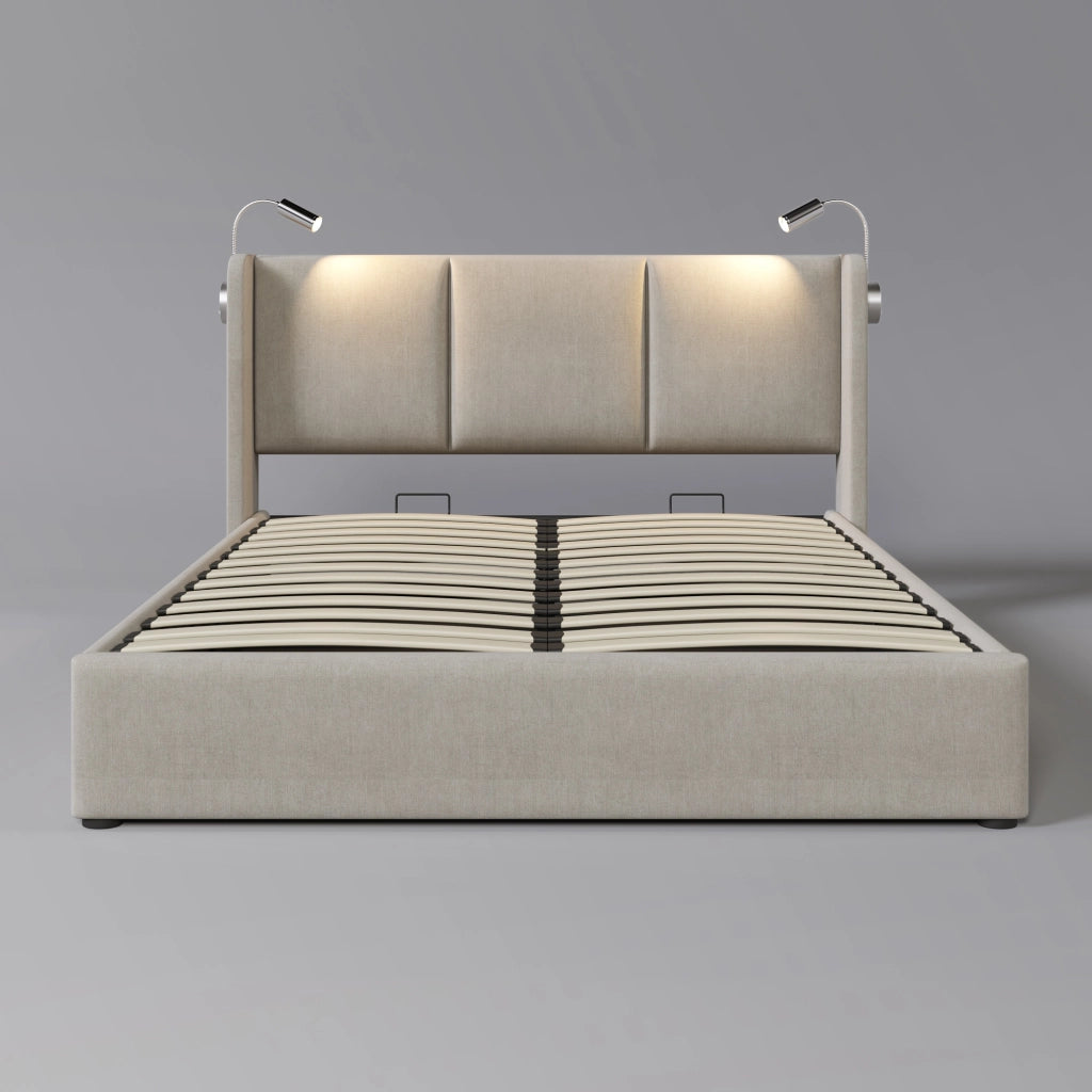 Letto imbottito con contenitore e illuminazione - Xylo - 140x200