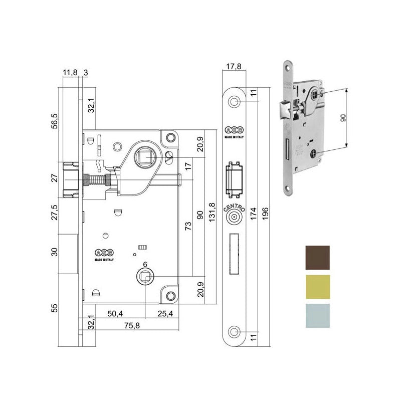 Serratura Inf.Legno Centro E50 Bagno Cr 1005 Agb