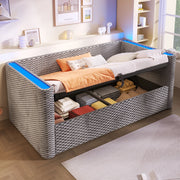 Letto singolo 90x200 cm divano letto con LED e cassetti; lino beige