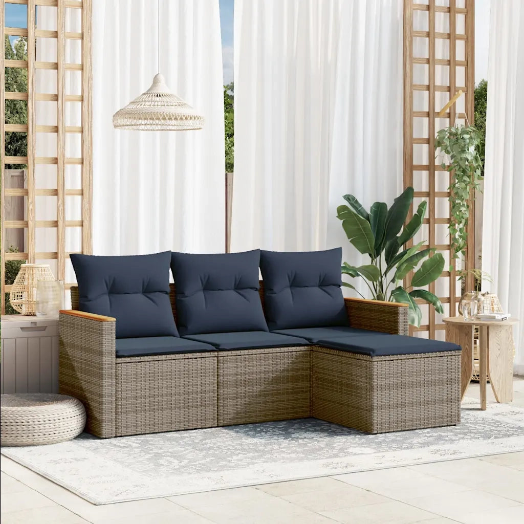 Set Divani da Giardino 4 pz con Cuscini Grigio in Polyrattan 3225907
