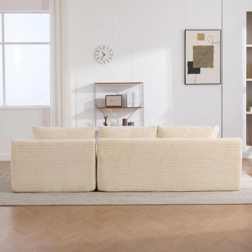 Divano modulare, divano compatto, tessuto chenille, schiuma ad alta elasticità 30D, base antiscivolo, 4 posti, bianco avorio