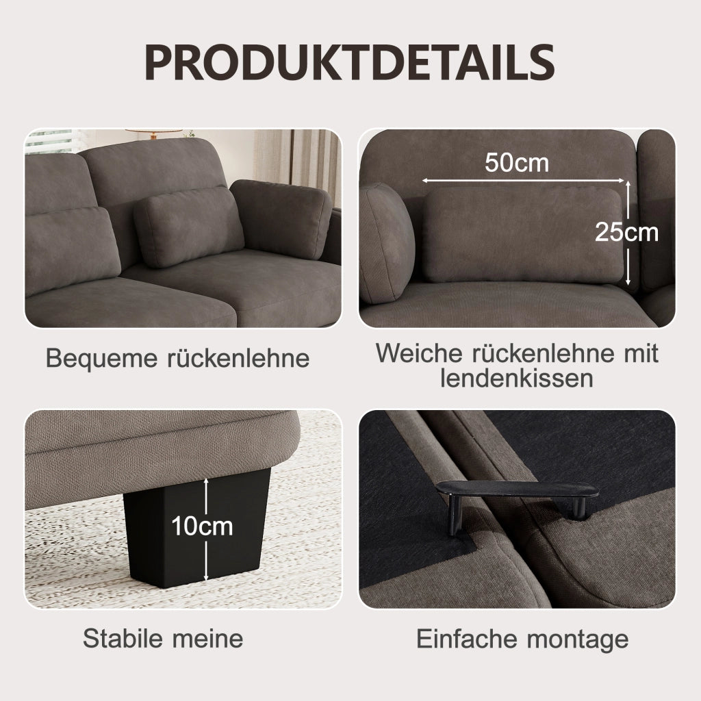 Divano modulare in ciniglia marrone 253x143x88 cm con pouf separato