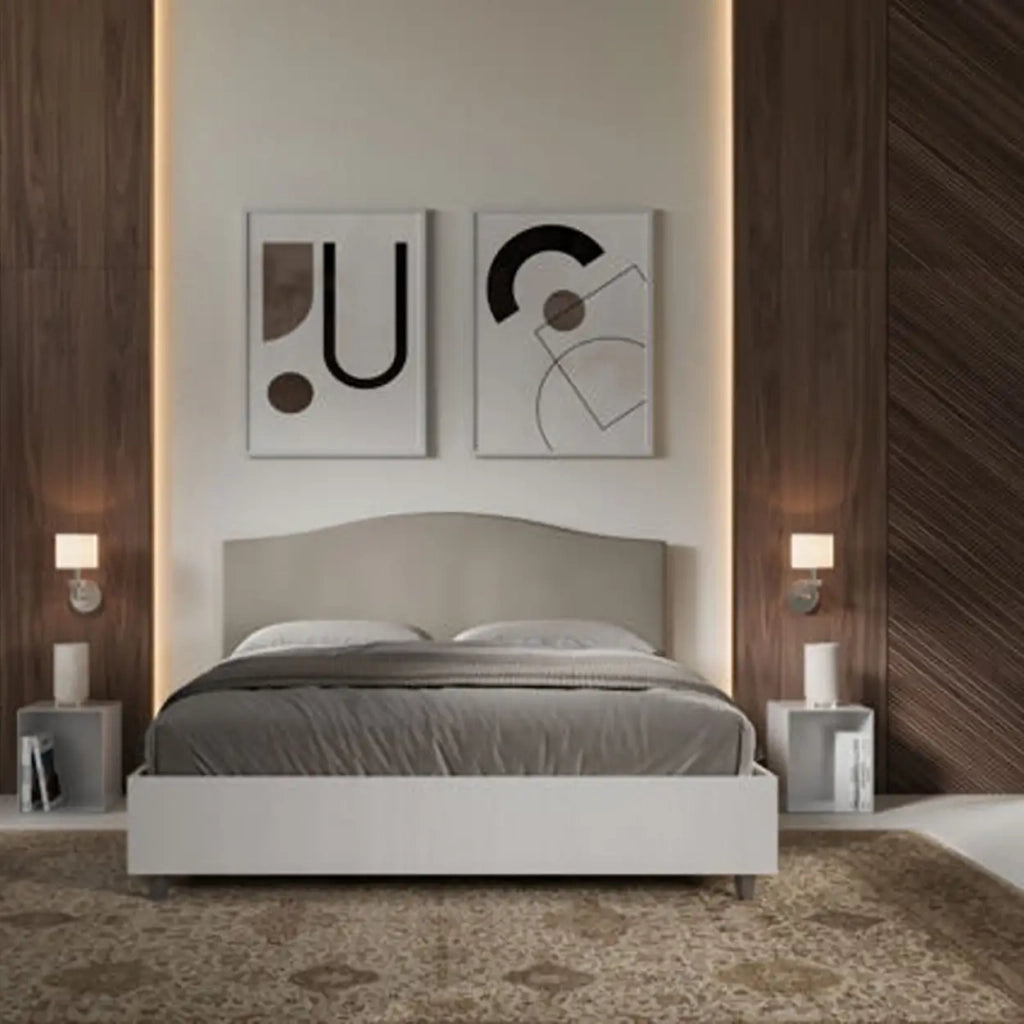 Letto matrimoniale contenitore 160x200 bianco frassino testata similpelle tortora Grace