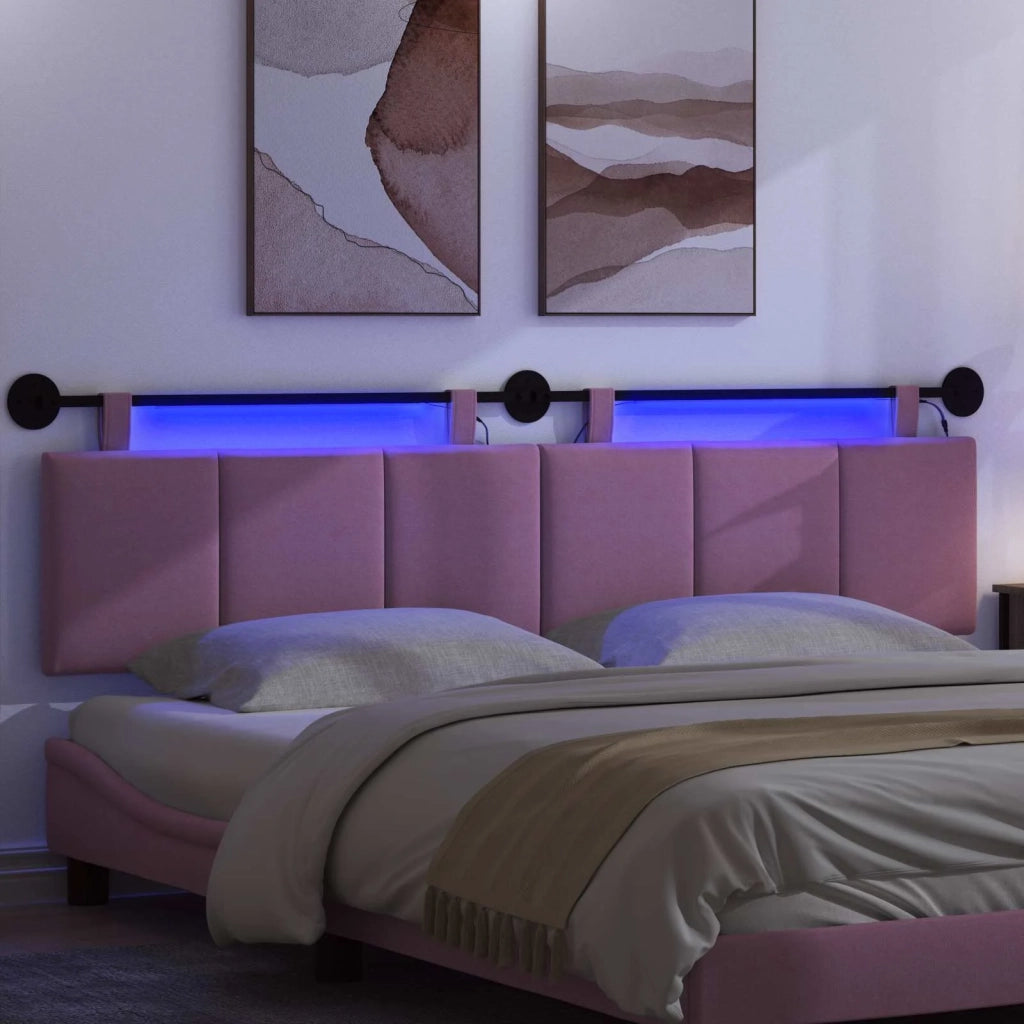 Testiera | Testata sospesa Con luce LED Rosa Tessuto