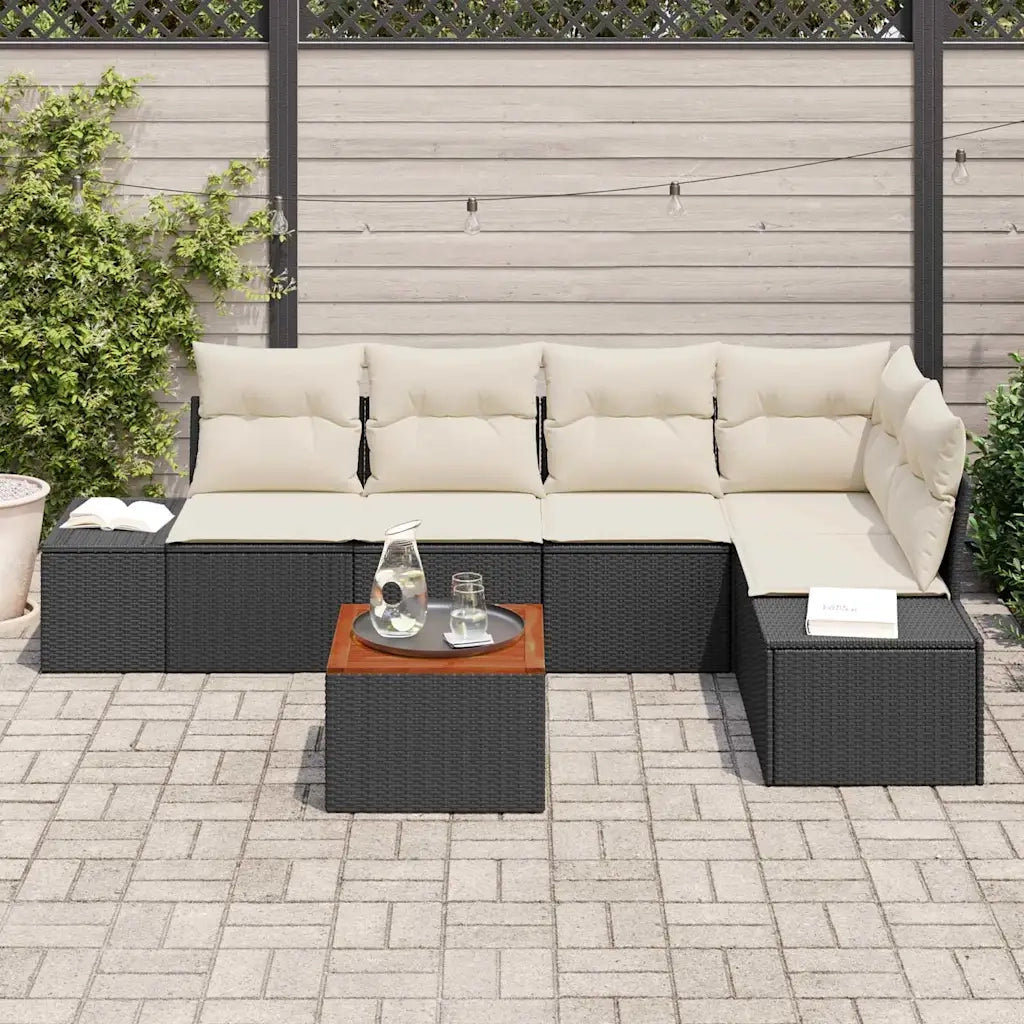 Set Divano da Giardino con cuscino 6 pcs Nero polyrattan