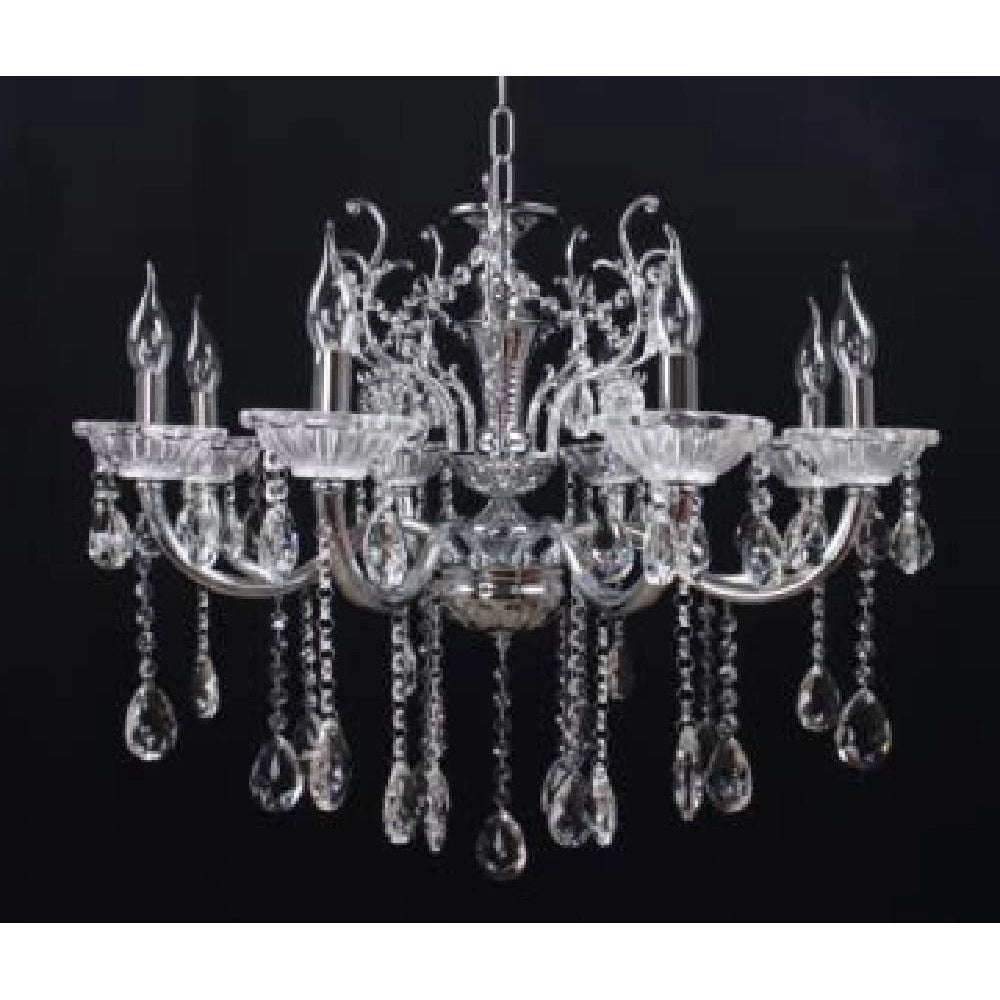 Trade Shop - Lampadario Soffitto 8 Bracci Attacco E14 Pendenti Acrilico Oro Argento A19 - Argento