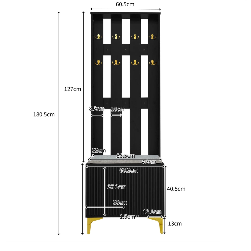 ARMADIO Ingresso con ganci e cuscini 60,5x180,5x35,2 cm Nero/Oro
