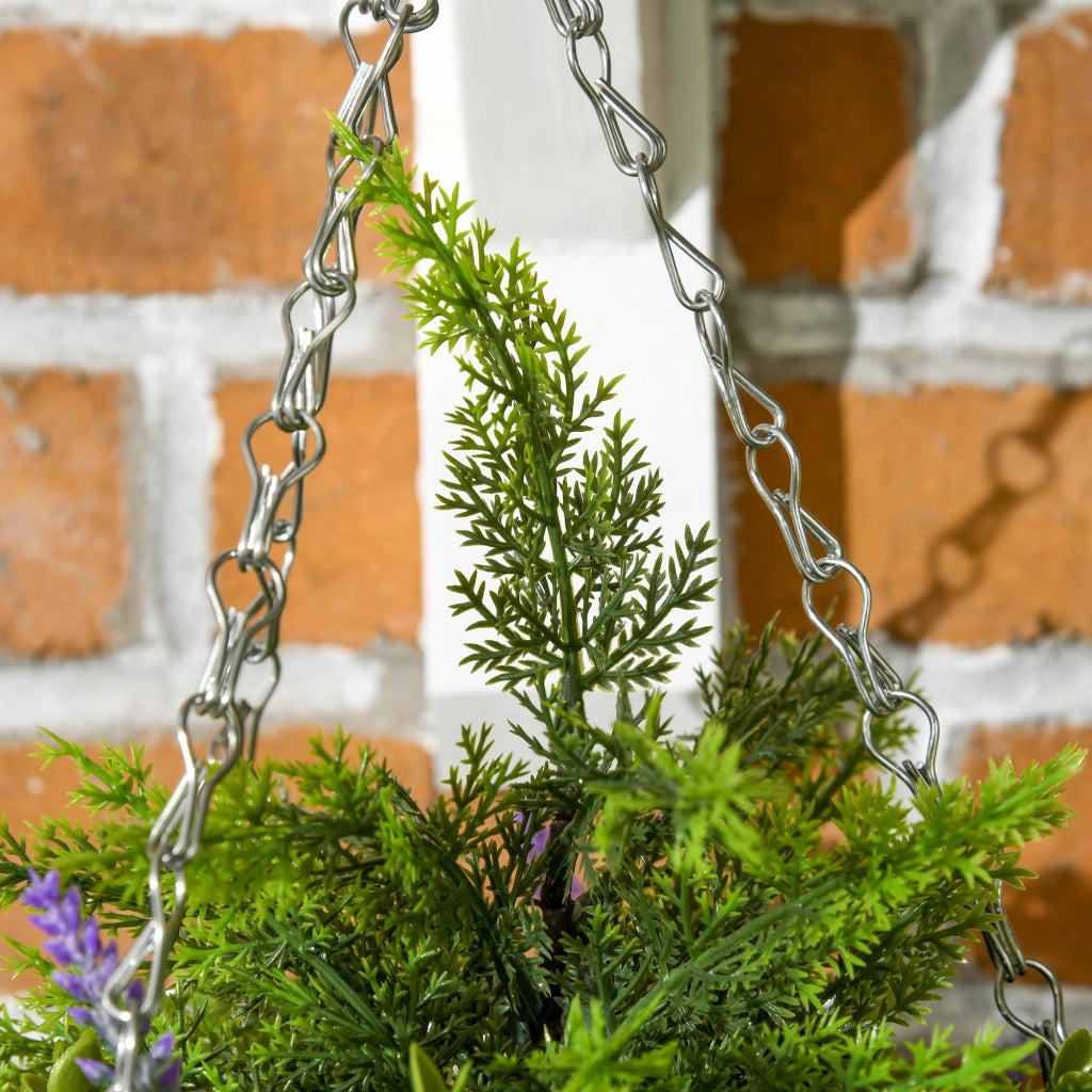 Set 2 Piante Artificiali di Lavanda Ø25x34 cm con Vaso e Gancio in PE e Vimini Verde e Viola