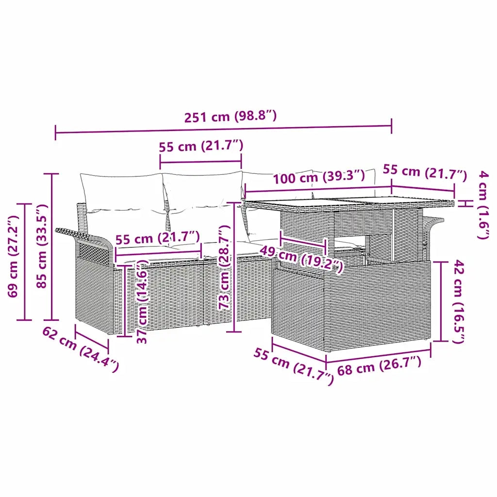 Set Divano da Giardino con cuscino 5 pcs Nero polyrattan 3348183