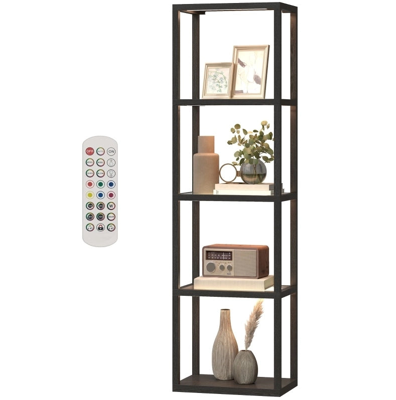 Lampada da Terra LED RGB con Ripiani in Vetro Temperato e Telecomando, 4 Livelli, Nero, Sincronizzazione Musica