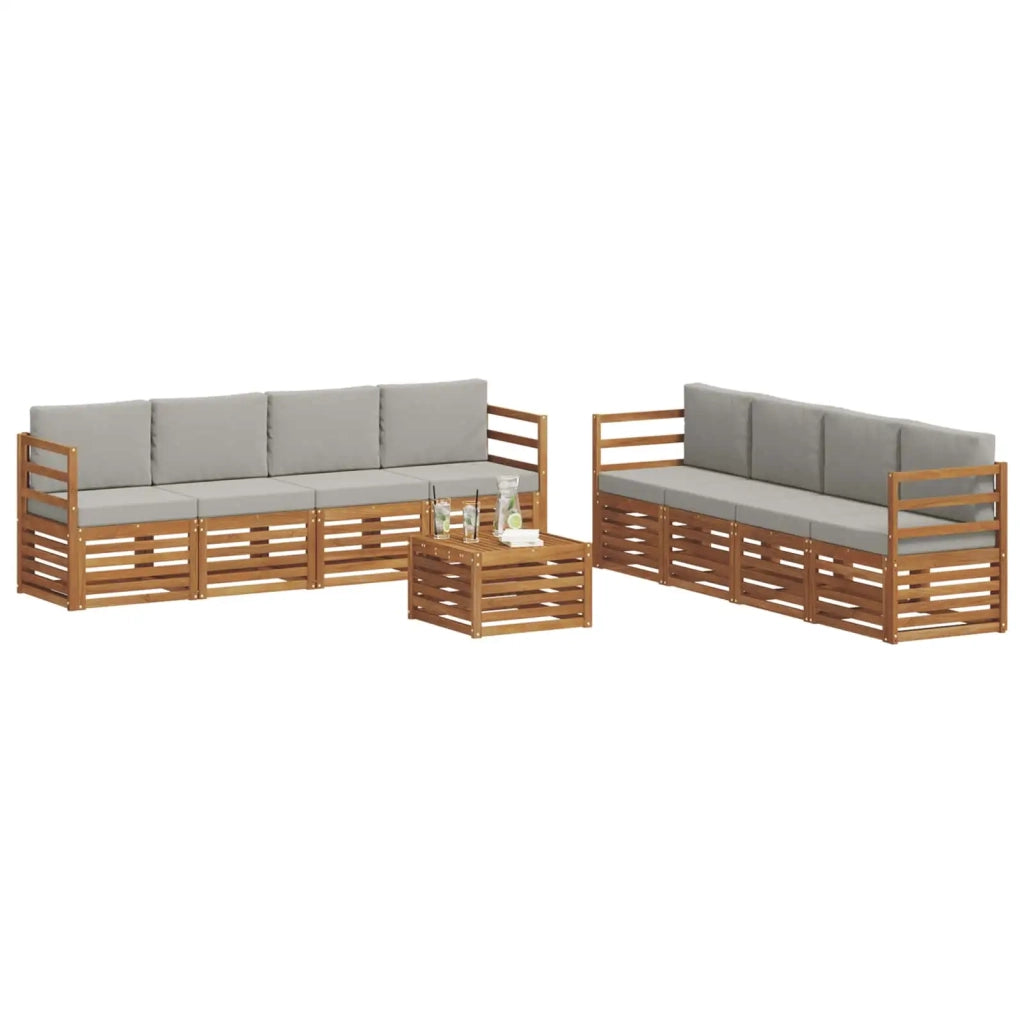 Set divani con cuscino 9 pcs Grigio Naturale e Chiaro 3374551