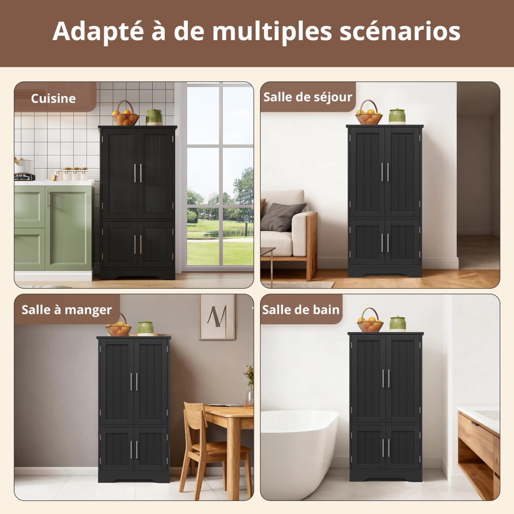 Credenza da cucina alta con LED, 4 ante e 2 ripiani regolabili, per cucina e soggiorno, MDF nero, 120 × 60 × 40 cm