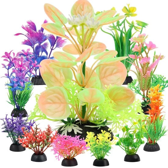 Piante per acquario - Decorazione artificiale per acquario - Accessori per acquario colorati - 11 pezzi - Sicuro per pesci - Adatto per acquari binomiali
