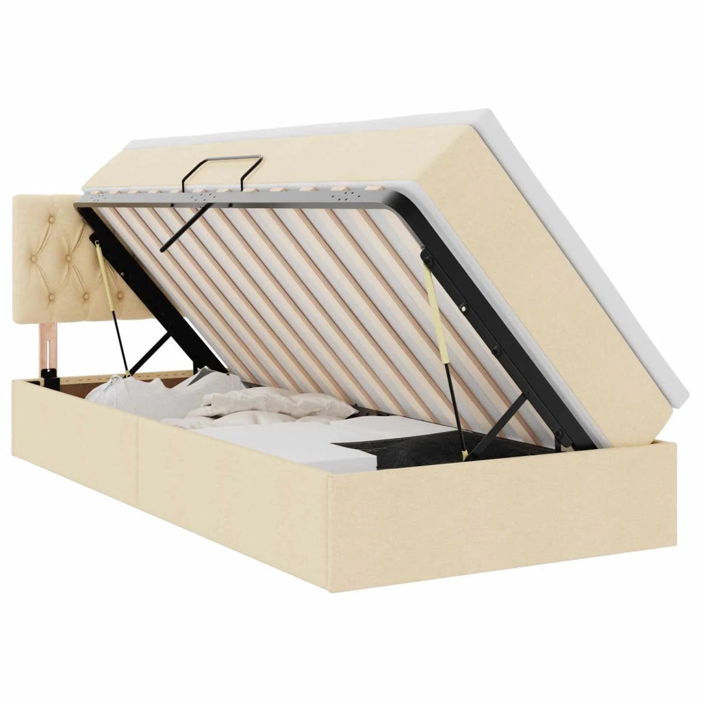 Letto con contenitore e LED Crema 100 x 200 cm Tessuto 3371191
