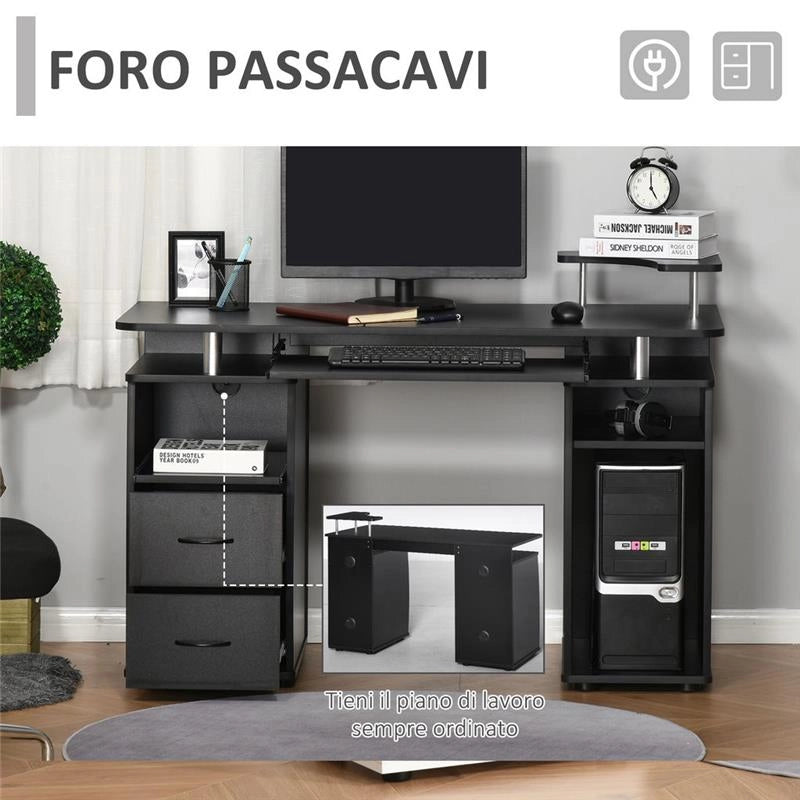 SCRIVANIA IN LEGNO CON CASSETTI MENSOLA ESTRAIBILE E RIPIANO RIALZATO NERO